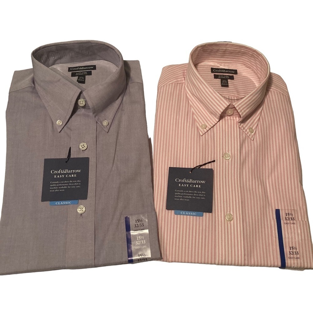 2 Croft & Barrow Easy Care Classic Fit Long Sleeve Button Downs 15.5  32/33
